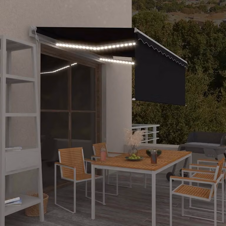 Tenda Parasole Automatica vidaXL con LED, Sensore del Vento e Telecomando, Antracite e Bianco, L: 300 cm, P: 120 cm