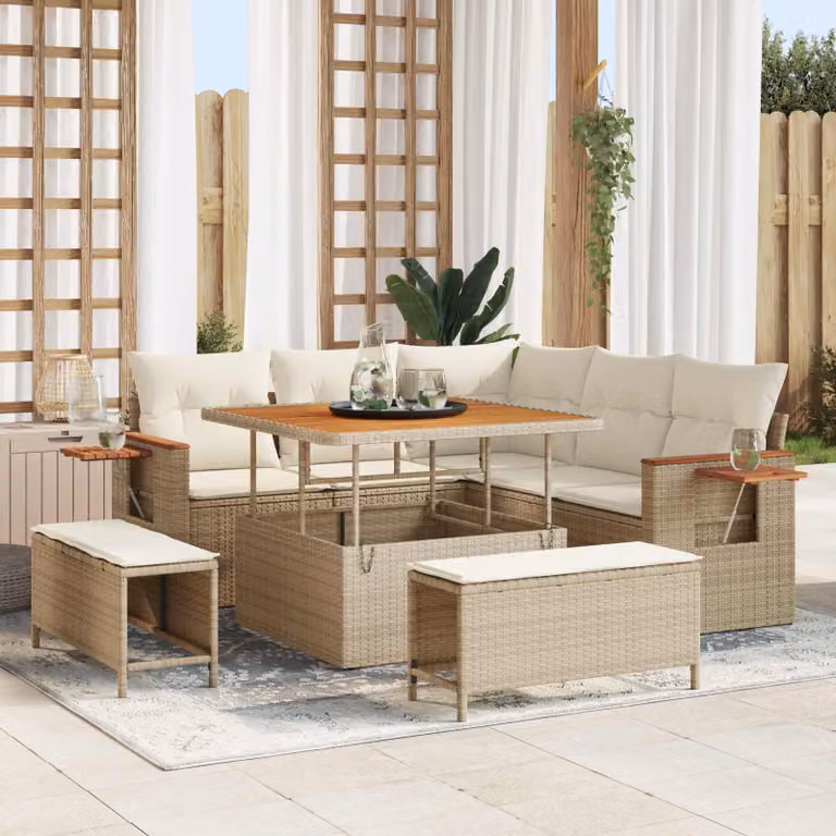 Set Divano da Giardino a L con Polyrattan e Cuscini Beige vidaXL 8 pz