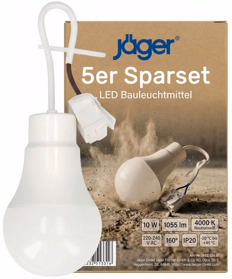 5 lampade da lavoro a LED da 10W con attacco E27 e corpo resistente agli urti