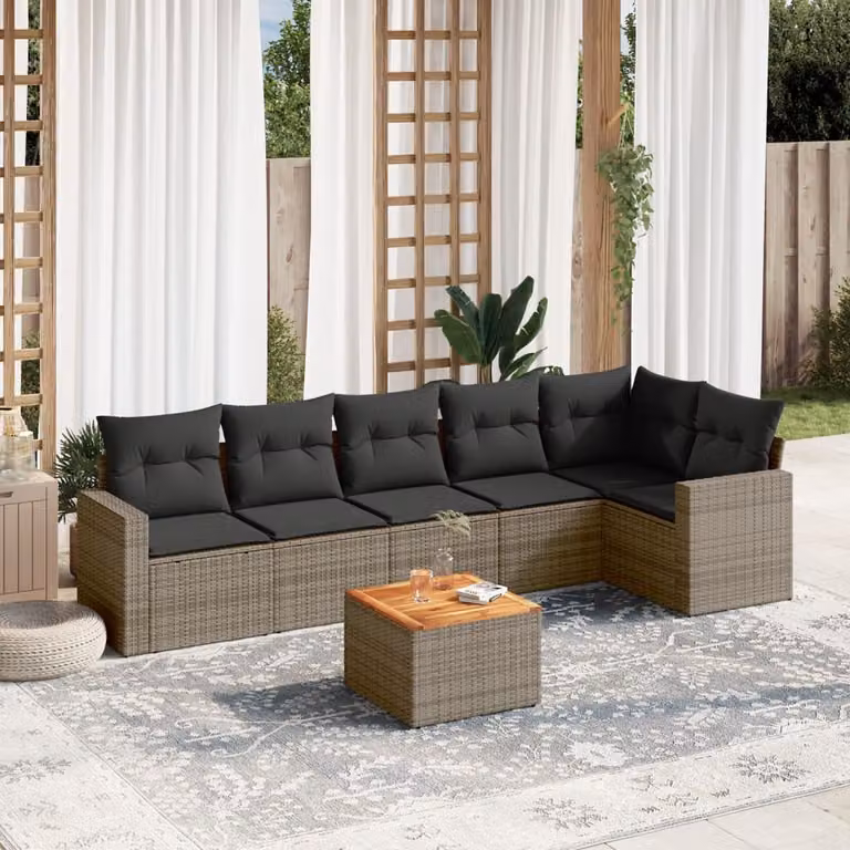 Maison Exclusive - Set da giardino 7 pezzi con cuscini in polyrattan grigio