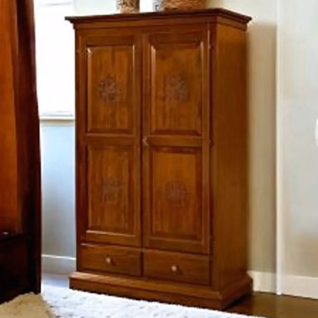 Armadio Verona KIVIO in legno di pino decorato a mano stile rustico marrone L: 125 cm, P: 60 cm, H: 200 cm – 2