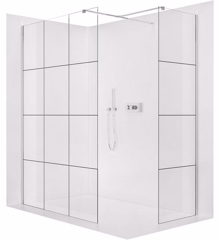 CERANO - Box doccia Walk-in Onyx T L/P - 8 mm - montante squadrato - cromato, vetro industriale - 150x130x200 cm