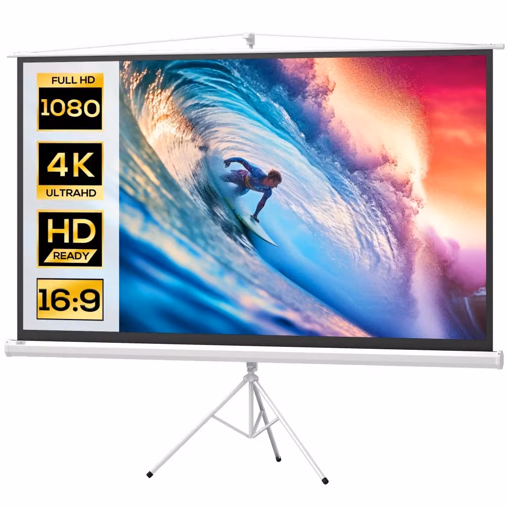 Schermo di proiezione Zephmum da 100 pollici con supporto a treppiede regolabile, formato 16:9, risoluzione 4K HD, colore bianco – 2