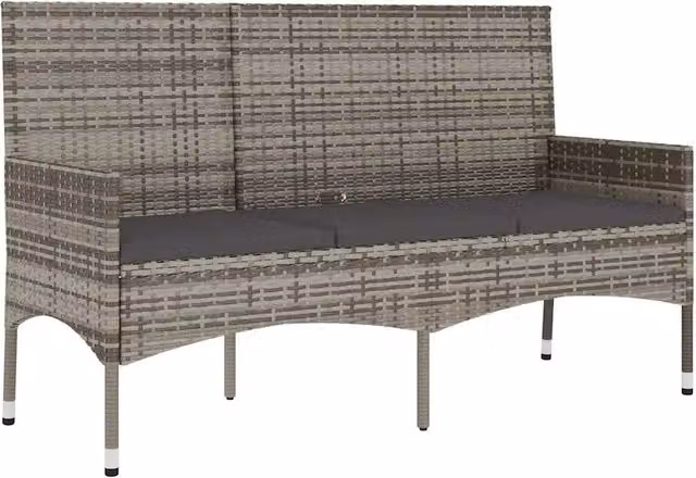 Panca da Giardino-Panca da esterno a 3 Posti con Cuscini in Polyrattan Grigio
