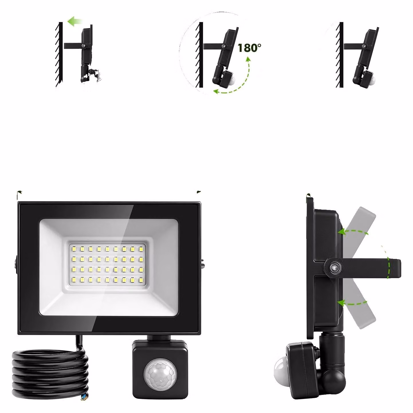 Fari a LED, sensore di movimento, impermeabili, 30W, 6500K, confezione da 5 pezzi