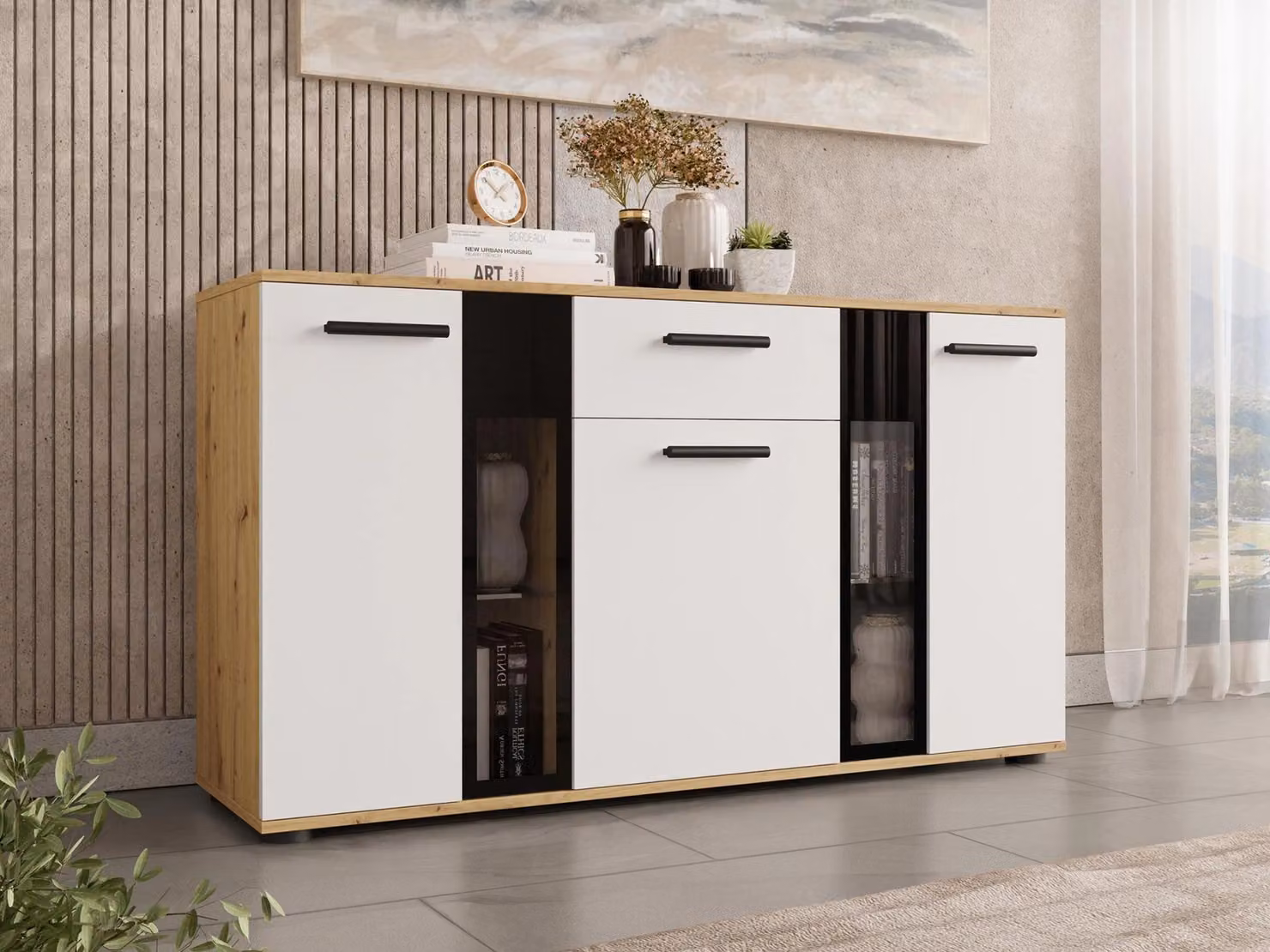 Cassettiera combinata VENNY - rovere artigianale / bianco