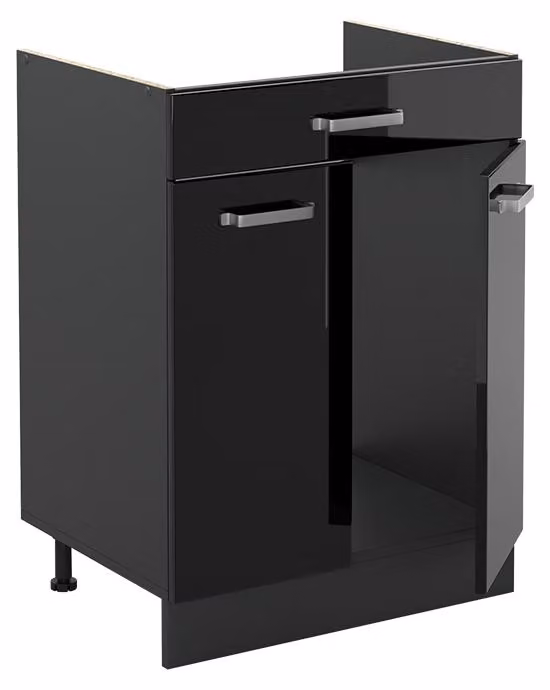 Mobiletto base cucina Vicco R-Line Nero lucido/Antracite 60 cm con cassetto senza piano di lavoro, Model 61126