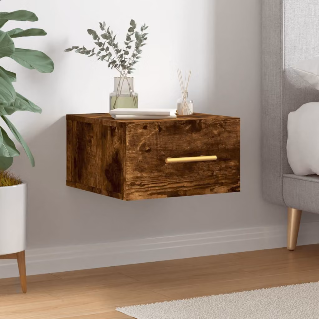 Comodino a muro vidaXL in rovere fumo marrone moderno L 35 cm, P 35 cm, H 20 cm