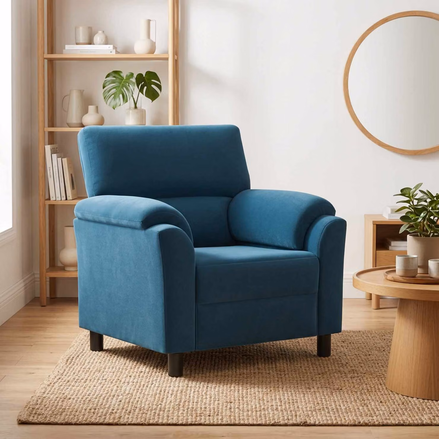 Divano moderno vidaXL in velluto blu per il tuo soggiorno L: 94 cm, P: 85 cm, H: 93 cm