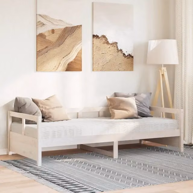 Dormeuse con Materasso-Divano Letto Bianca 80x200 cm Legno Massello di Pino 407020