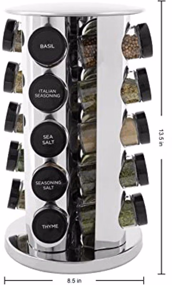 Organizzatore a torre per spezie con ripiani in vetro, ideale per l'uso in cucina, con ricariche gratuite per 5 anni