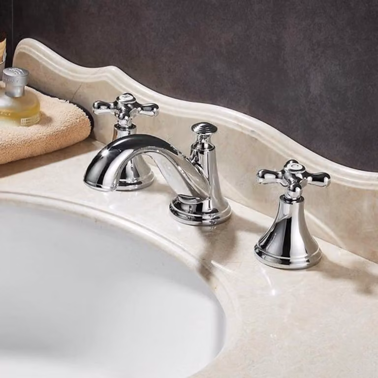 Miscelatore per lavabo con due maniglie - Cromato lucido - Cartuccia in Vetroceramica - 3 fori - Accessorio per bagno - Design moderno - Rubinetteria