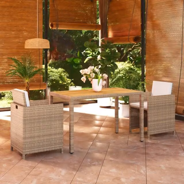 Set da Pranzo da Giardino 3 pz con Cuscini in Polyrattan Beige 3095502