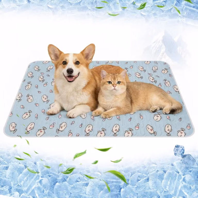 Tappetino refrigerante per cani e gatti, 50x40 cm, colore blu. Si raffredda autonomamente, con punti antiscivolo in lattice. Lavabile
