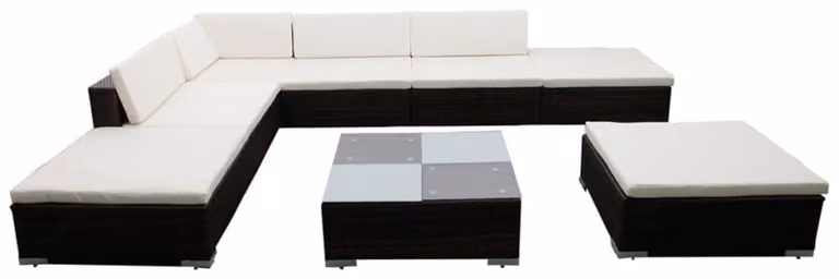 set salotto da giardino 8 pezzi con cuscini in poly rattan marrone