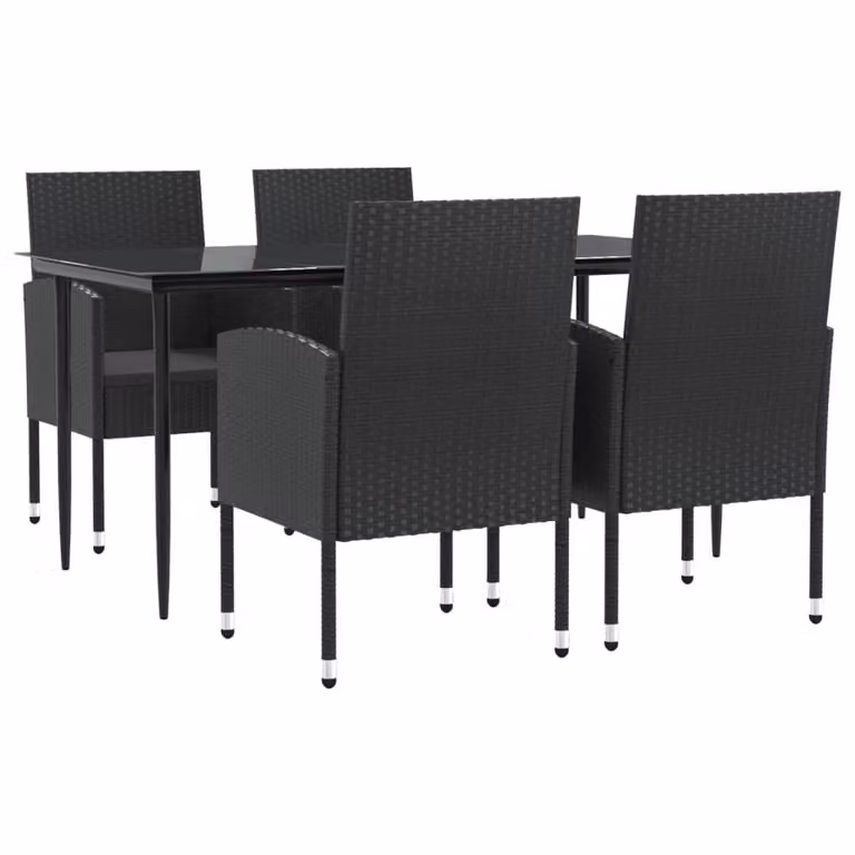 Set da Pranzo da Giardino 5 pz Nero in Polyrattan e Acciaio