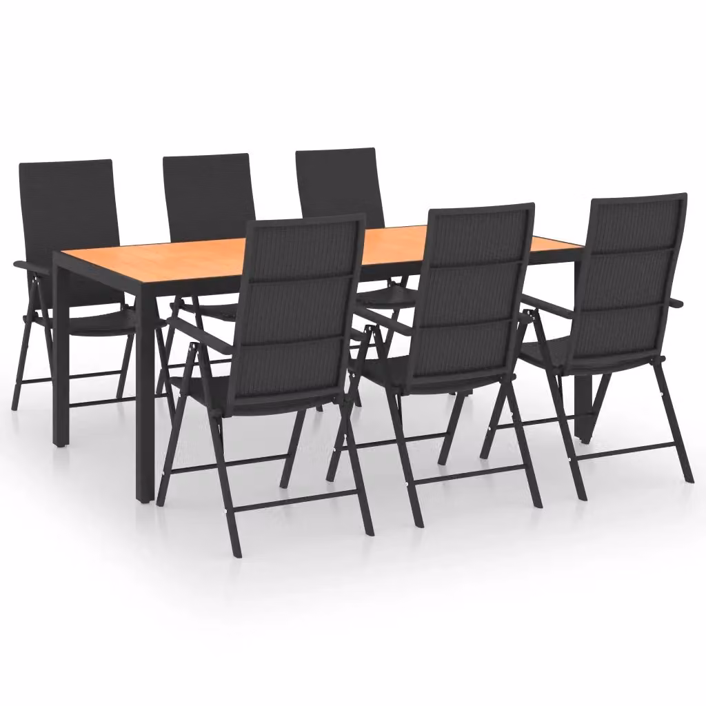 Set da pranzo da giardino vidaXL in polyrattan da 7 pezzi Nero e Marrone – 2