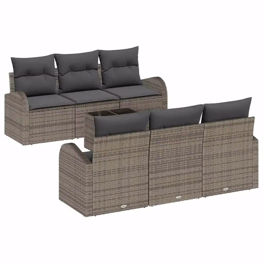 Set Divano da Giardino vidaXL a Forma di L in Polyrattan Grigio con 7 Pezzi e Cuscini – 2