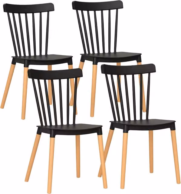 Set 4 Sedie Scandinave con Schienale Alto ¨C Xylo ¨C Polipropilene e Legno di Hevea Nero
