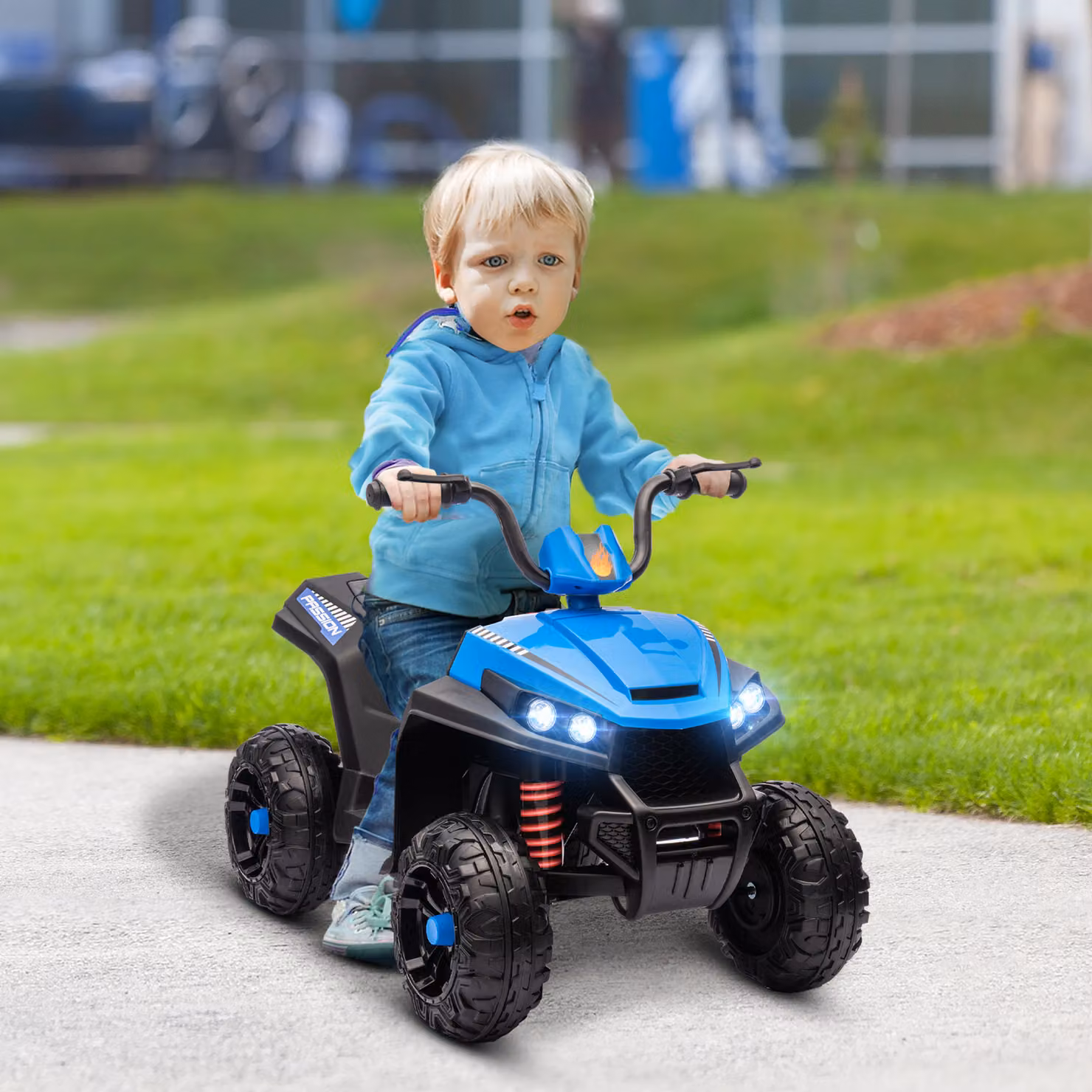 Quad Elettrico AIYAPLAY per Bambini 3-5 anni con Luci, Musica e Sospensioni, Blu, L 85 x P 55,5 x H 62 cm – 2