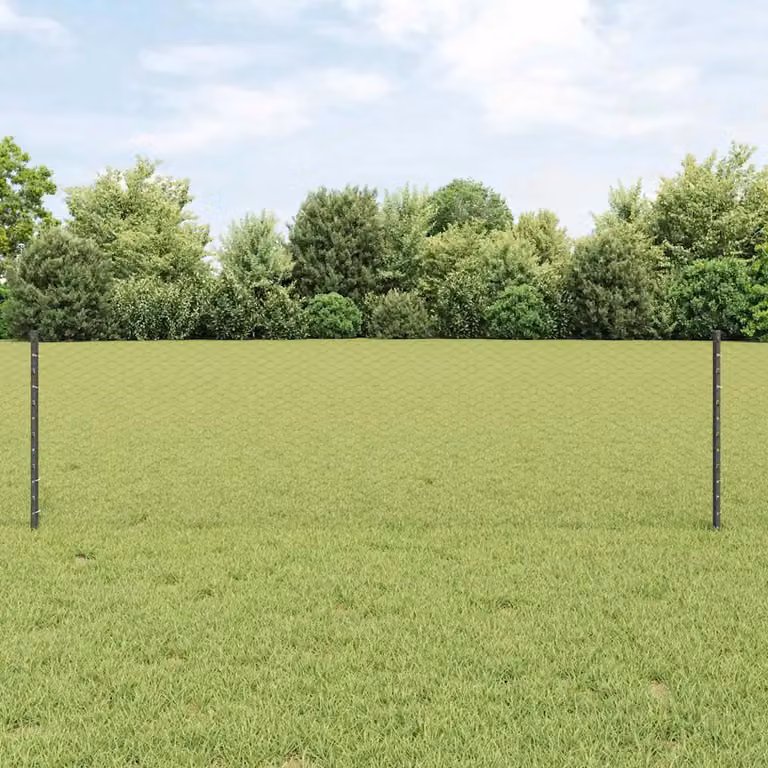 Recinzione esagonale con palo vidaXL in acciaio e PVC grigio, L: 25 m, H: 0,6 m