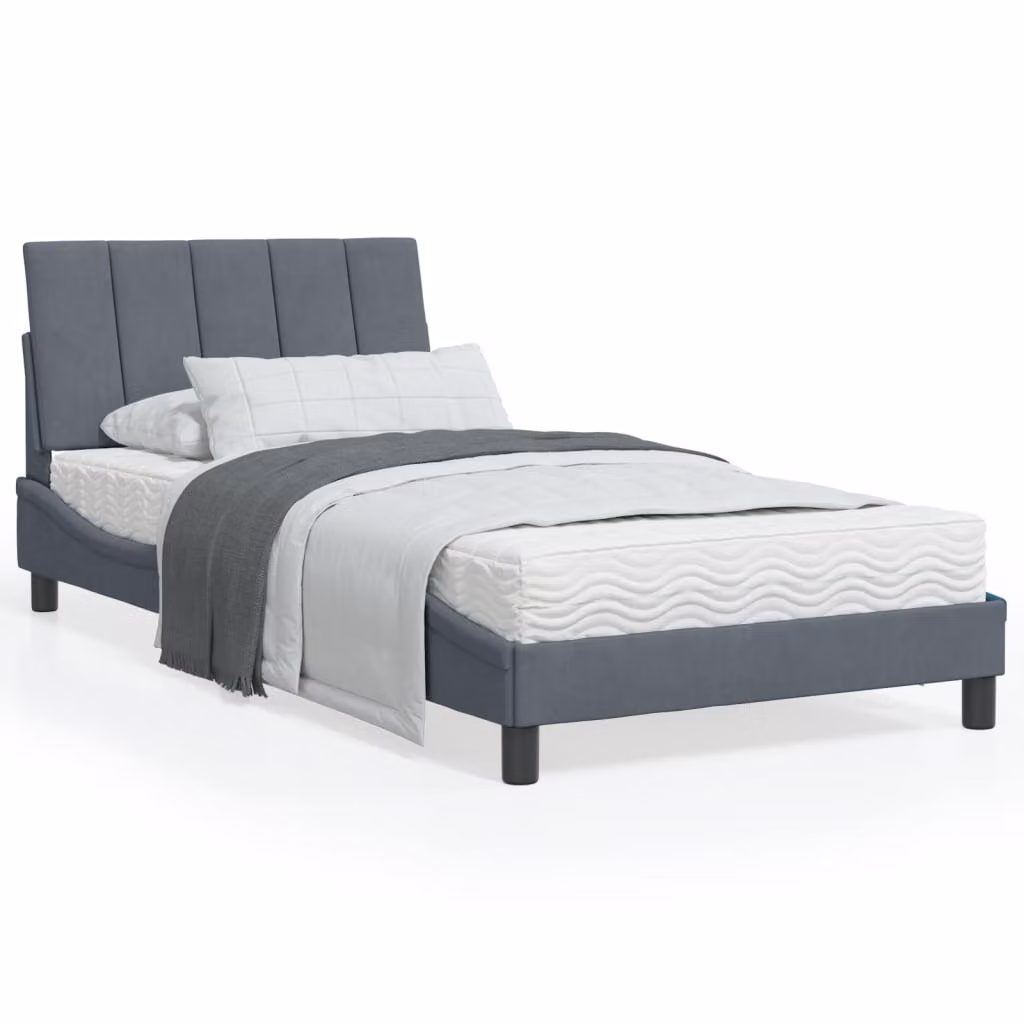 Letto con Materasso Hanko vidaXL in Velluto Grigio Scuro L/P: 100 x 200 cm