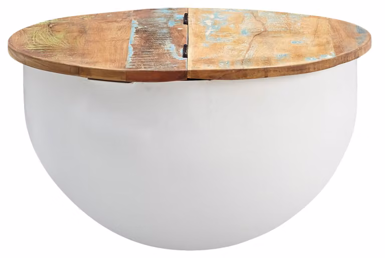 Tavolino mango 60x34x60 cm tavolo in metallo massiccio bianco industriale rotondo | Wohnling