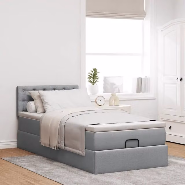 Pouf Letto con Materasso vidaXL in Tessuto Grigio e Bianco L: 90 cm, P: 200 cm, H: 40 cm