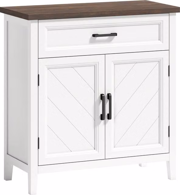 Credenza Moderna Rustica HOMCOM Bianca con Ripiano Regolabile e 2 Ante – 1