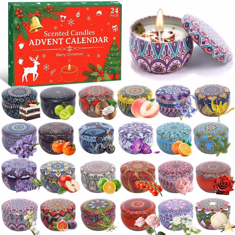 Calendario dell'Avvento con candele profumate, set da 24 – Profumi natalizi per le feste