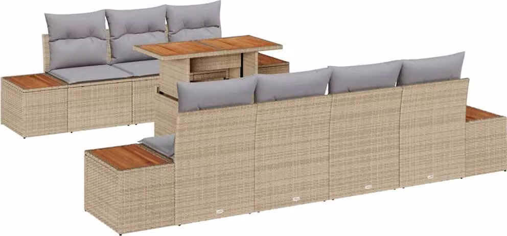 Set Divano da Giardino 8 pcs Beige Poly Rattan