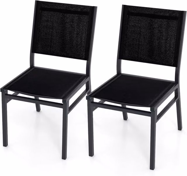Set di 2 sedie da pranzo da esterno Costway in tessuto textilene e alluminio nero resistente ai raggi UV