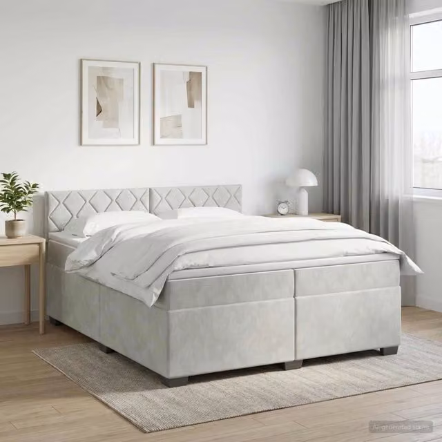Letto box spring con materasso ibrido vidaXL in tessuto grigio e bianco L/P/H: 200 x 200 x 46 cm
