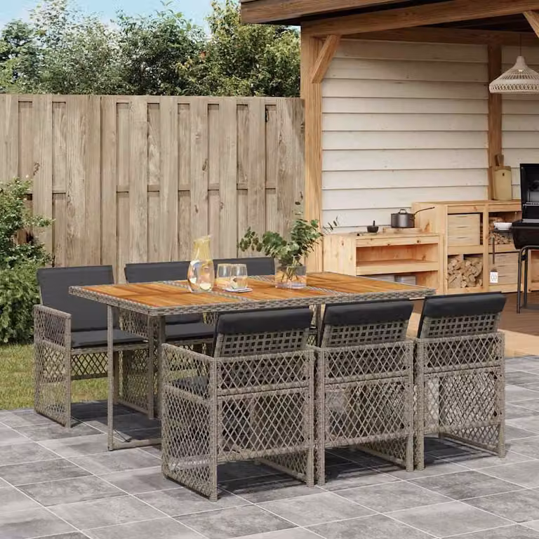 vidaXL Set da Pranzo da Giardino 7 pz in Polyrattan e Legno di Acacia Grigio