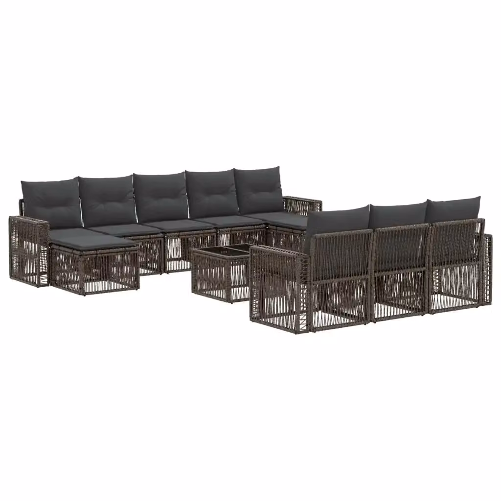Set Divano da Giardino vidaXL a forma a U composto da 11 pezzi in Polyrattan con Cuscini Grigio e Antracite – 2