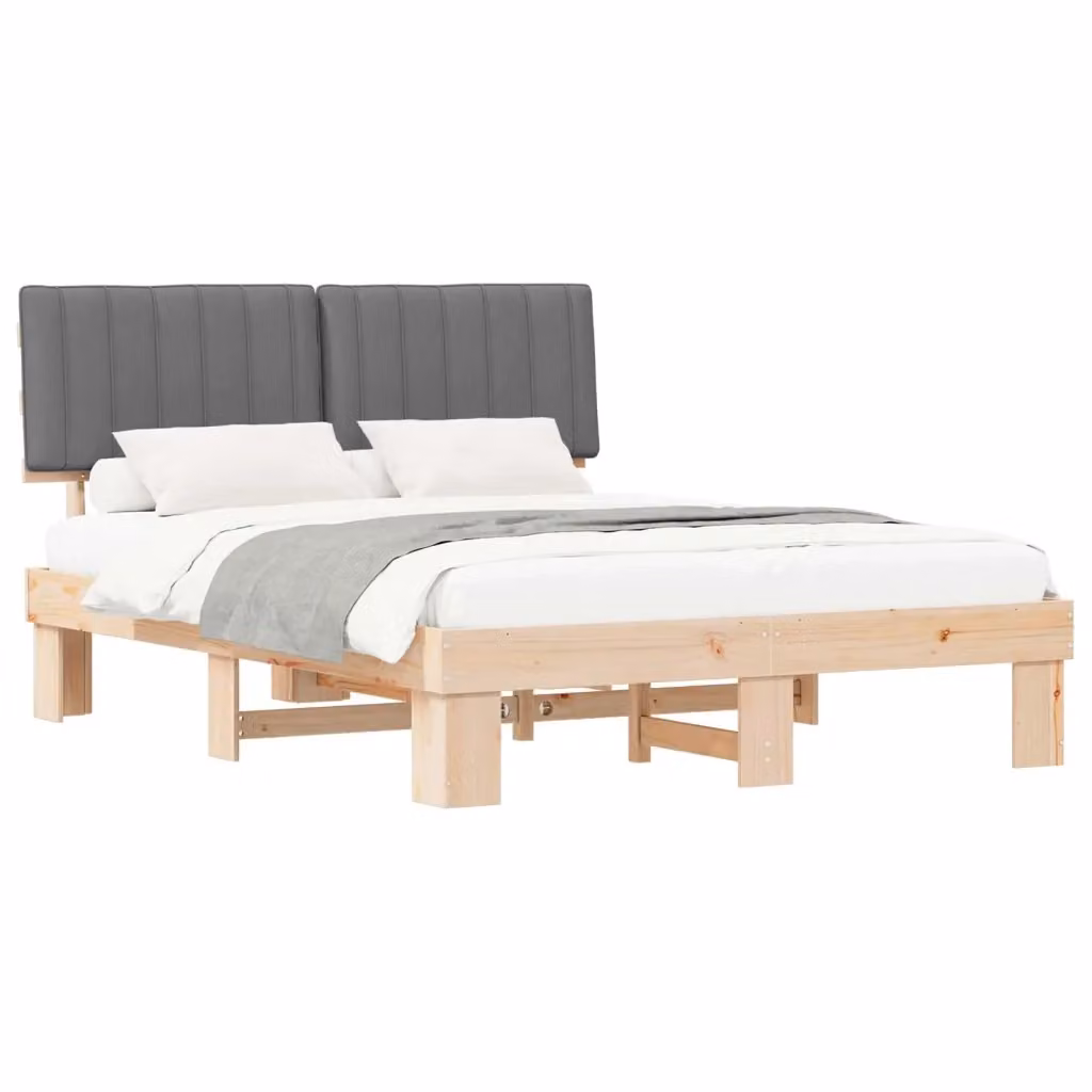 Letto con Testiera Rivestita vidaXL in Legno di Pino e Tessuto Grigio 160 x 200 cm – 2