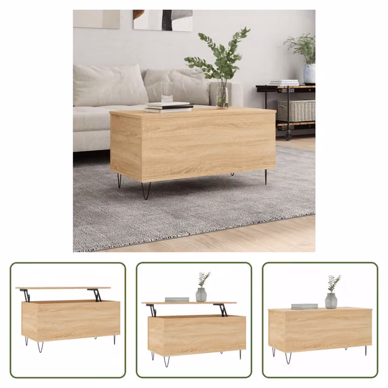 The Living Store tavolino in rovere Sonoma 90x44,5x45 cm materiale a base di legno