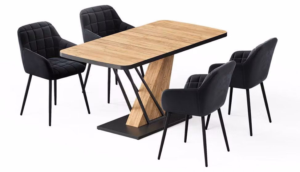 Set di tavoli da pranzo Vicco Fenaro Rovere dorato 120 x 80 cm con 4 sedie da pranzo, Model 62752