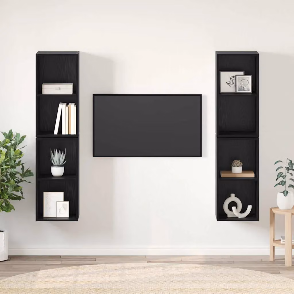 Set mobile TV vidaXL 4 pezzi in legno ingegnerizzato Rovere e Nero stile rustico L/P/H: 37 x 37 x 72 cm – 1