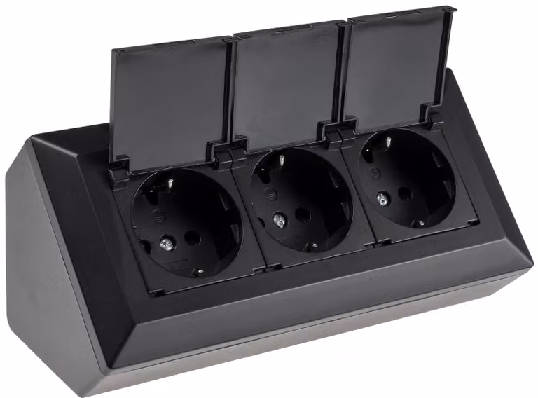 blocco presa a 3 vie, nero 250V~/ 16A, montaggio a superficie con alette