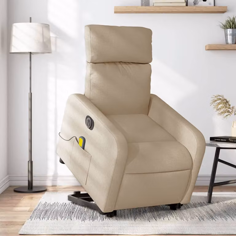 Poltrona Alzapersona Elettrica Massaggiante vidaXL in Tessuto Beige con Braccioli