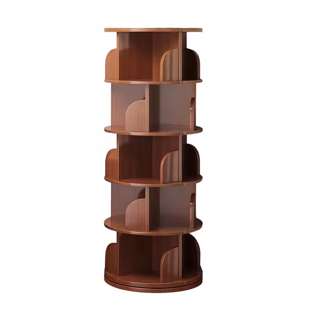 Libreria girevole Minimal a 5 livelli in legno color noce, salvaspazio per soggiorno, camera da letto o ufficio, H: 157 cm, L: 46 cm, P: 46 cm – 2