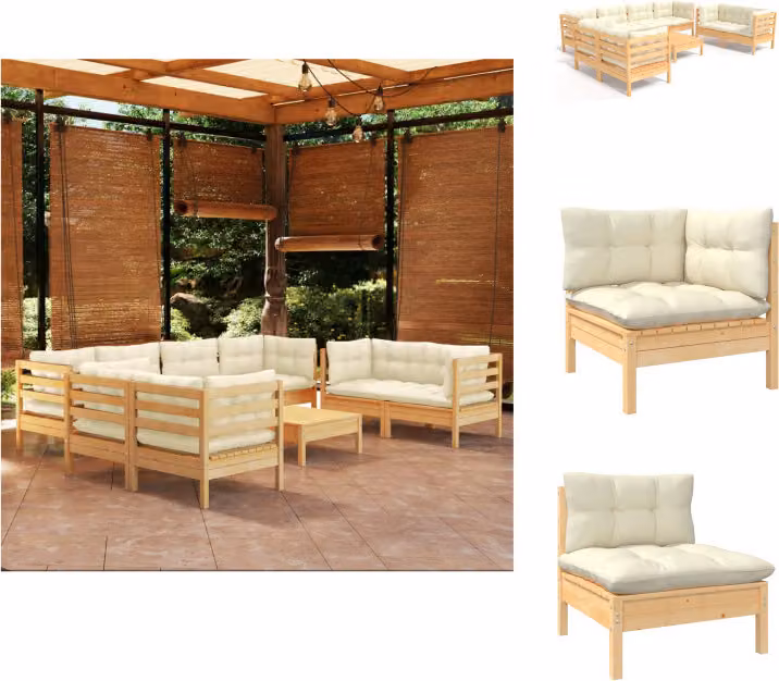 vidaXL Set 9 pezzi da giardino con cuscini crema in pino massiccio - Set di mobili da giardino