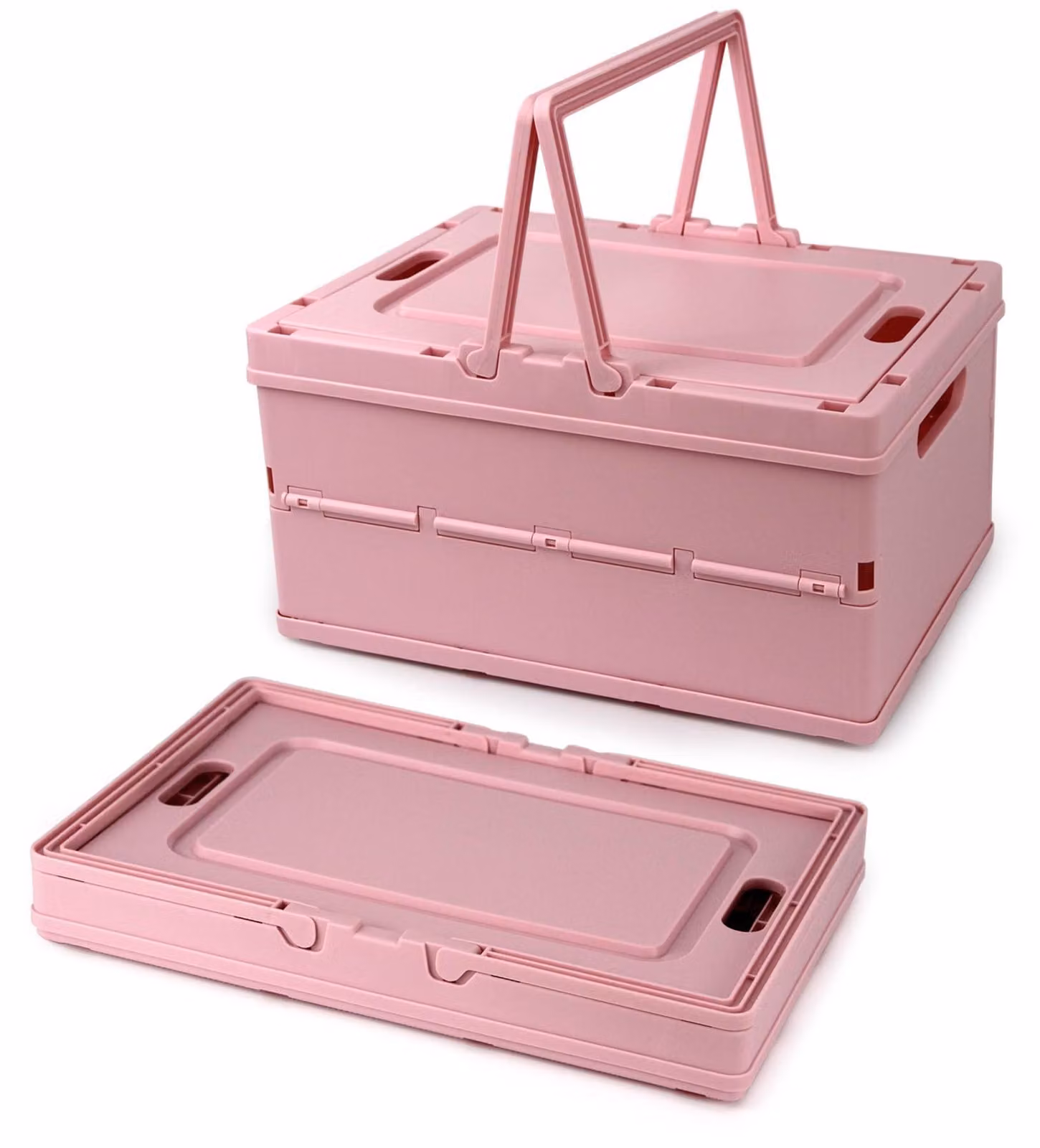 Cesto portoggetti in plastica pieghevole con coperchio - Set da 2