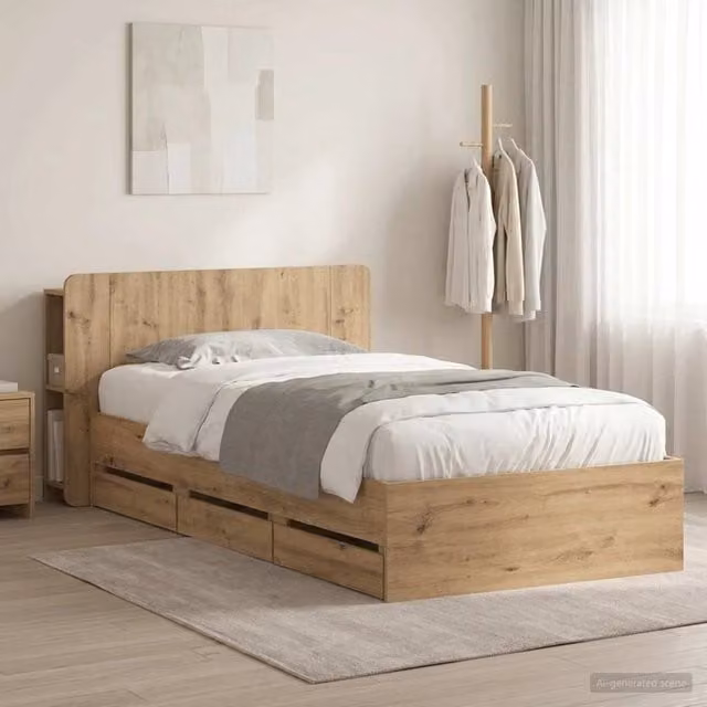 Letto con contenitore e cassetti vidaXL in legno Rovere e marrone L/P/H: 221.5 x 140 x 95 cm