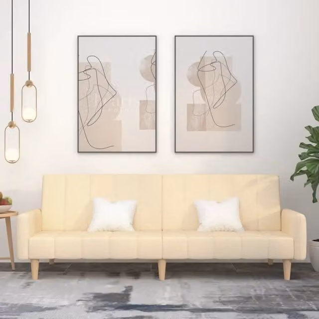 Divano Letto a 2 Posti Crema in Tessuto 375761