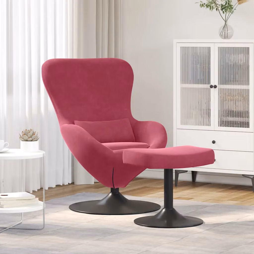vidaXL Sedia Egg con Pouf Rosso, Velluto e Struttura in Metallo, Girevole a 360 Gradi