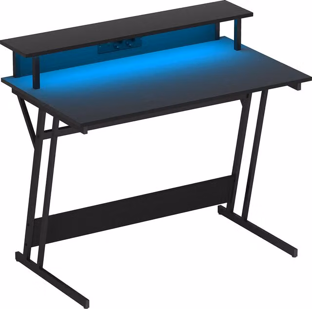 Scrivania Gaming HOMCOM con Luci LED e Supporto per Monitor, Nero, L 100 x P 60 x H 88.5 cm