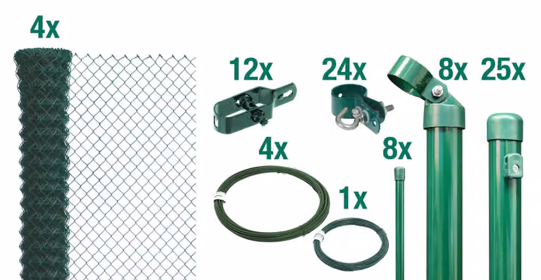 Alberts 634940 Recinzione in rete metallica come set completo di recinzione, da inserire nel calcestruzzo, verde, altezza 80 cm, lunghezza 60 m