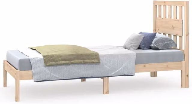 Letto singolo per adulti in legno massello di pino grigio con doghe fisse L: 75 cm, P: 190 cm, H: 80 cm